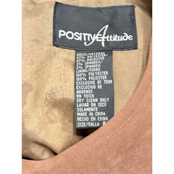 Positive Attitude Vintage Black & Tan Dress Peplum Size 6 - Picture 7 of 7